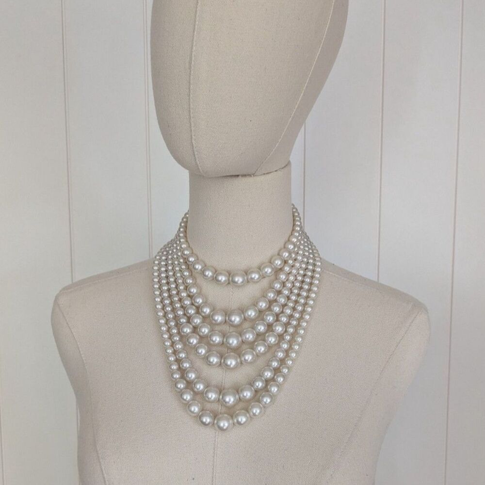 Vintage 6 Strand Faux Pearl Necklace, Cascading, Made in Japan